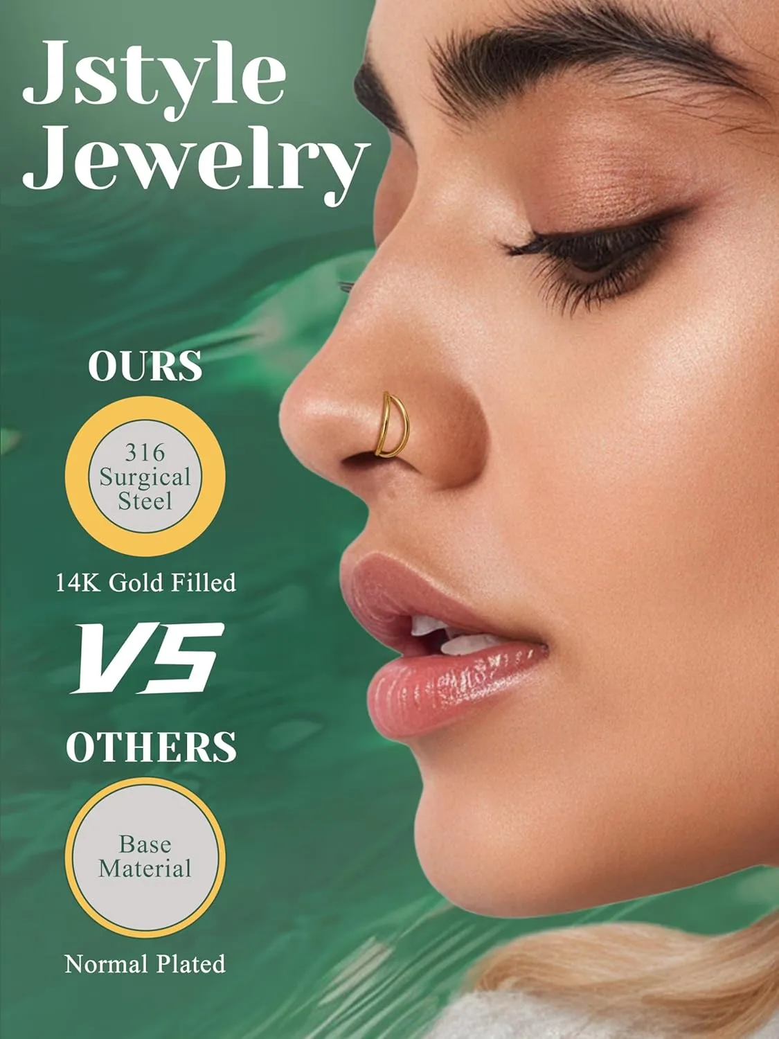 Jstyle 14K Gold Nose Rings for Women Men - 20G Stainless Steel Nose Rings Hoops L Shaped Studs Hypoallergenic Nostril Piercings Jewelry Helix Cartilage Daith Tragus Sleeper Earrings Gold/Silver