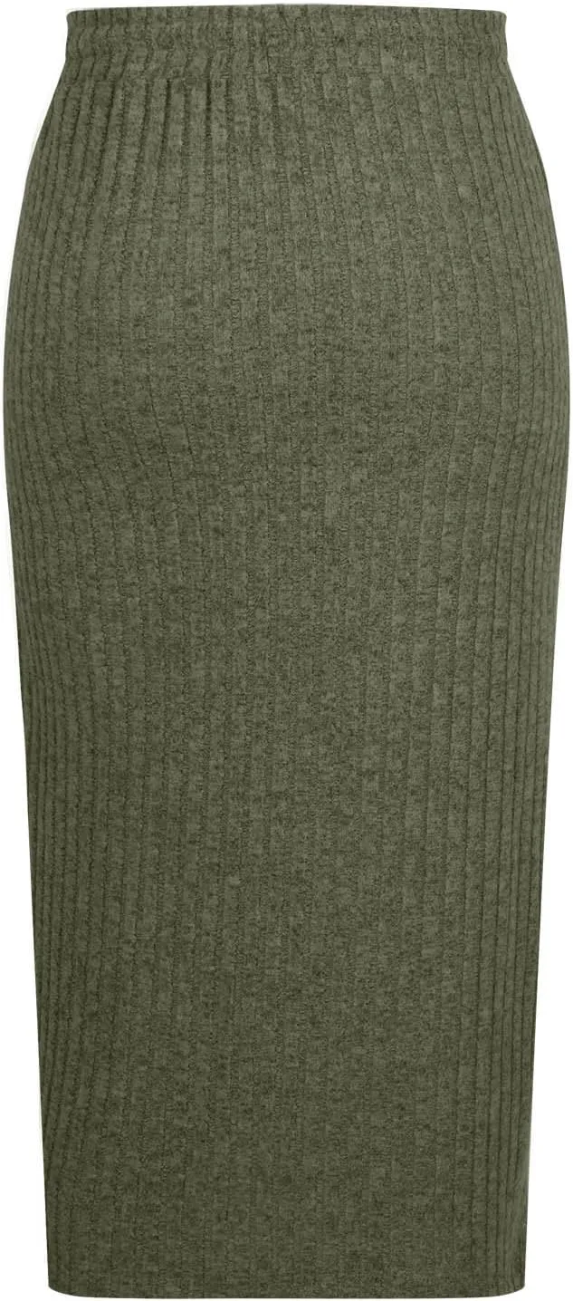 Knit Work Skirt for Women Summer Breathable Stretchy Drawstring Casual Midi High Waisted Bodycon Skirt Outfit