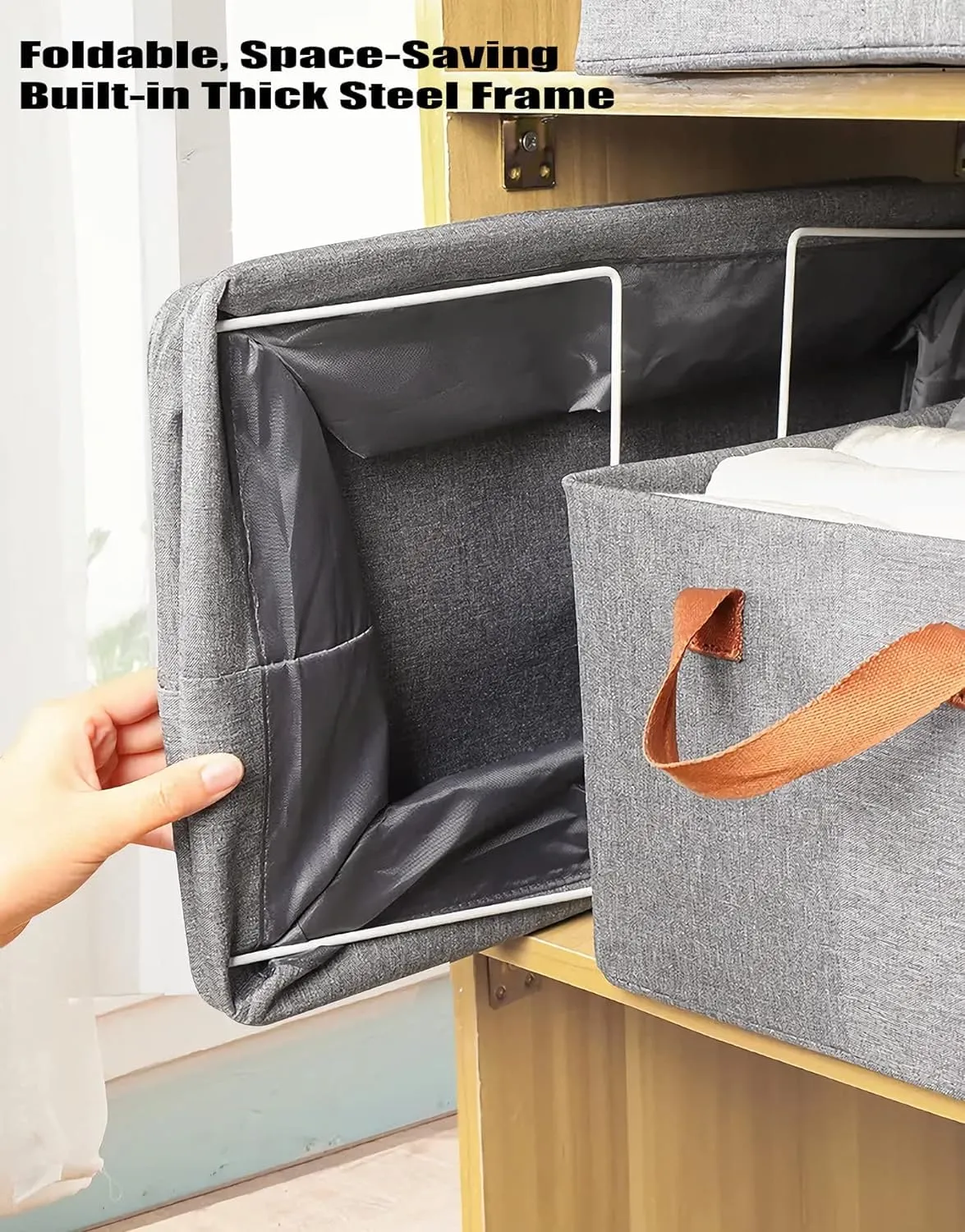 KSP HOME Collapsible Fabric Storage Cubes Organizer with Handles Foldable Storage Baskets for Organizing Toys, Books, Shelves, Closet, Large Storage Box with Handles (Grey-Pack of 4)