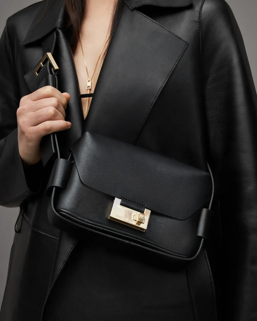 Leather shoulder bag Frankie 3-in-1 AllSaints, black