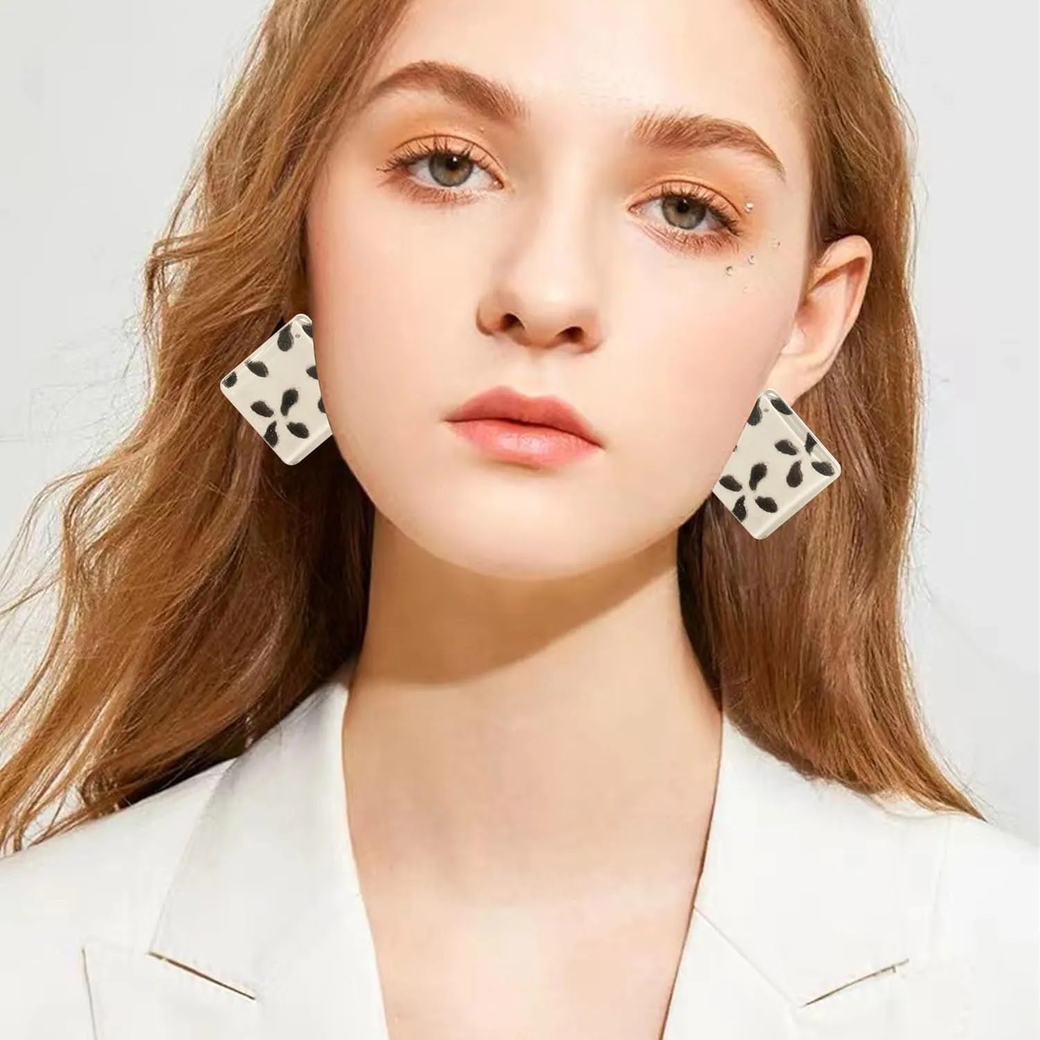 Leopard Retro Simple Acrylic Geometric Square Button Earrings Studs for Women Statement Drop Earring