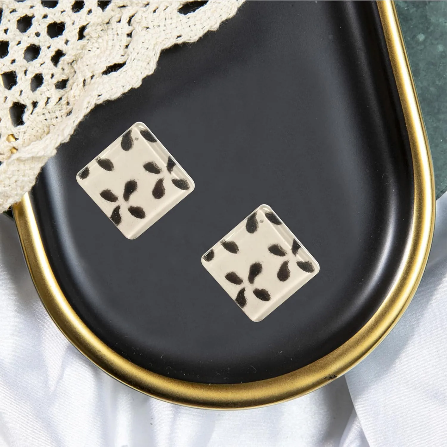 Leopard Retro Simple Acrylic Geometric Square Button Earrings Studs for Women Statement Drop Earring