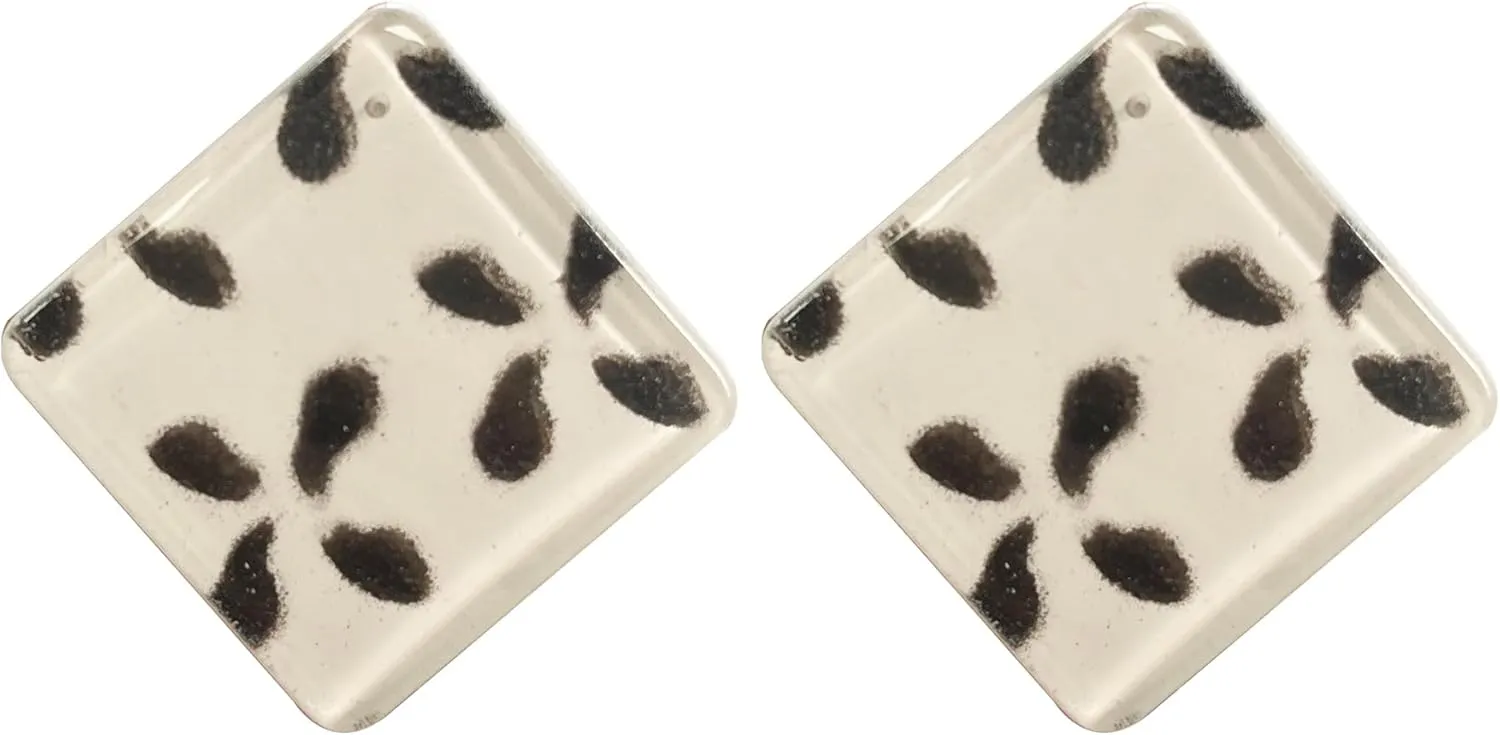 Leopard Retro Simple Acrylic Geometric Square Button Earrings Studs for Women Statement Drop Earring