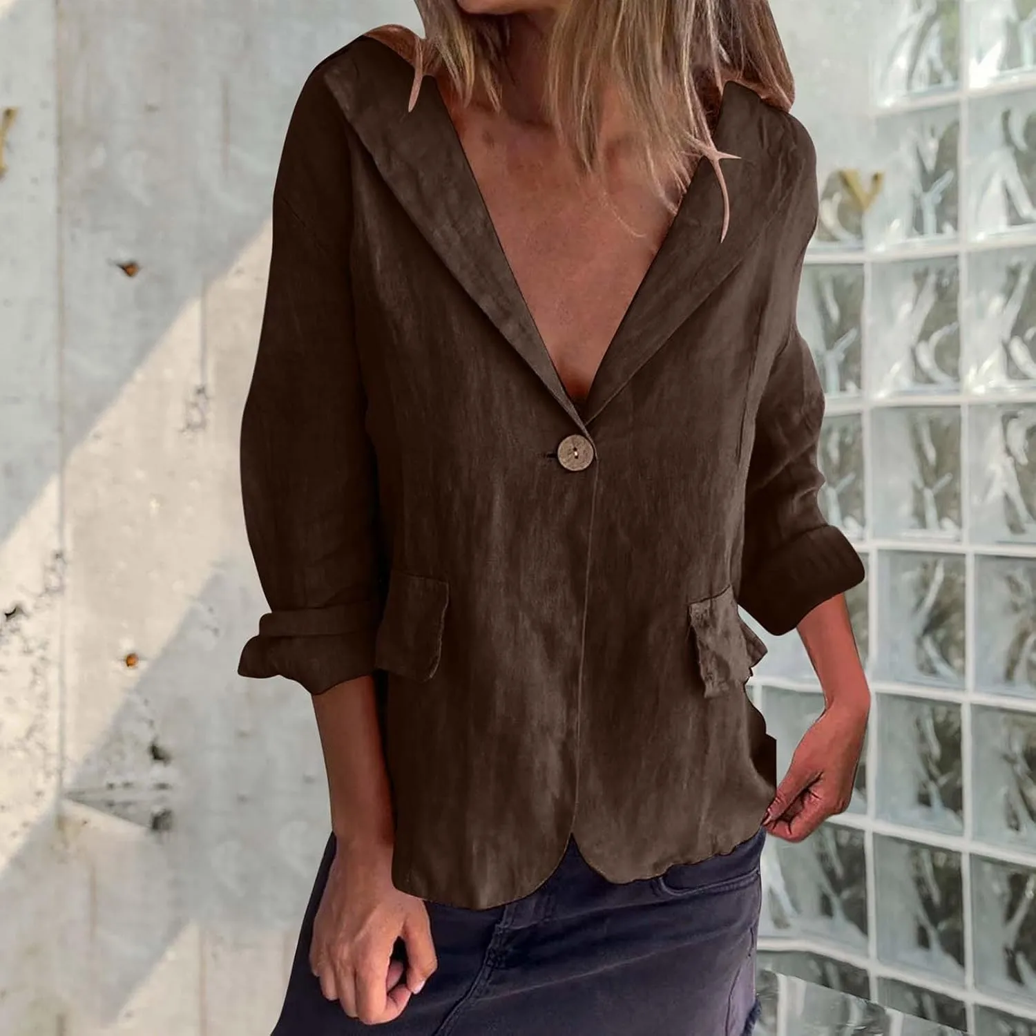 Linen Blazer Jackets for Women 2025 Fashion Long Sleeve Suit Cardigan Business Casual Open Front Formal Workwear