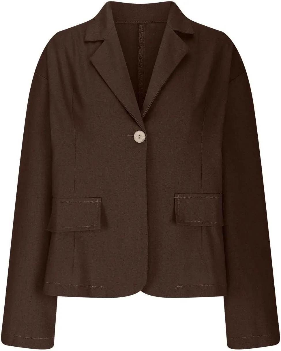Linen Blazer Jackets for Women 2025 Fashion Long Sleeve Suit Cardigan Business Casual Open Front Formal Workwear