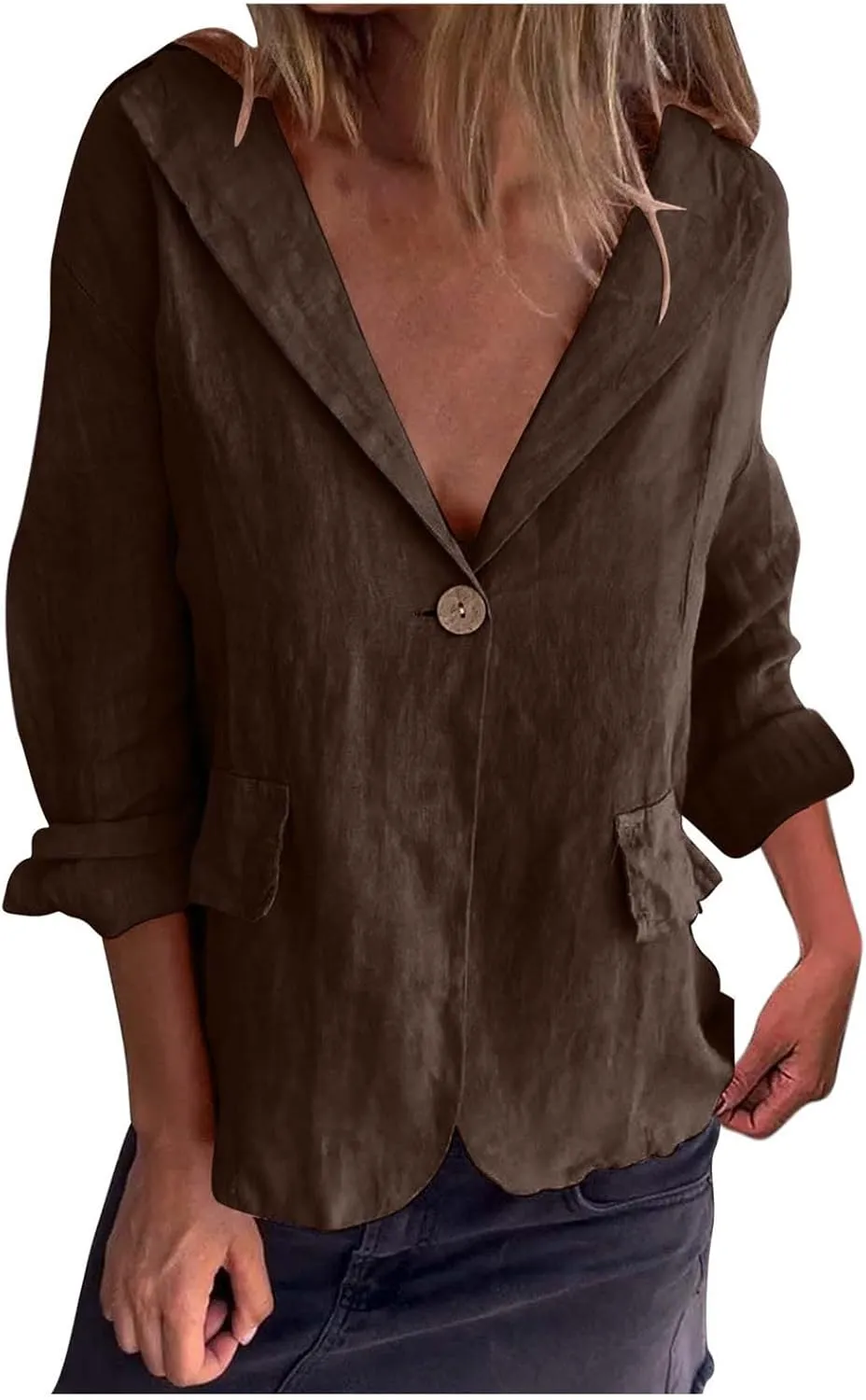 Linen Blazer Jackets for Women 2025 Fashion Long Sleeve Suit Cardigan Business Casual Open Front Formal Workwear