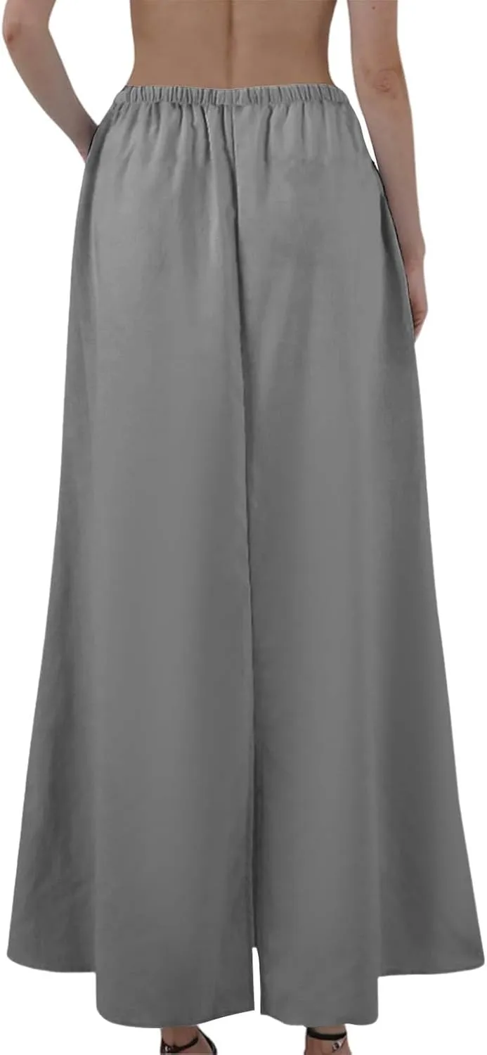 Linen Maxi Skirts for Women 2025 Summer Drawstring Low Rise A Line Skirts Cute Comfy Vacation Boho Long Fishtail Skirt