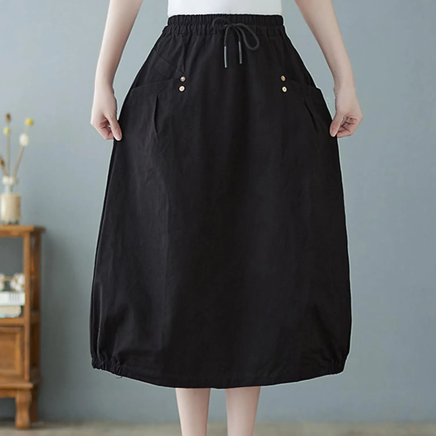 Linen Skirt for Women Casual Loose Fit Baggy Skirts High Rise Cozy Lounge Skirt Summer Pure Flowy Plus Size Skirt