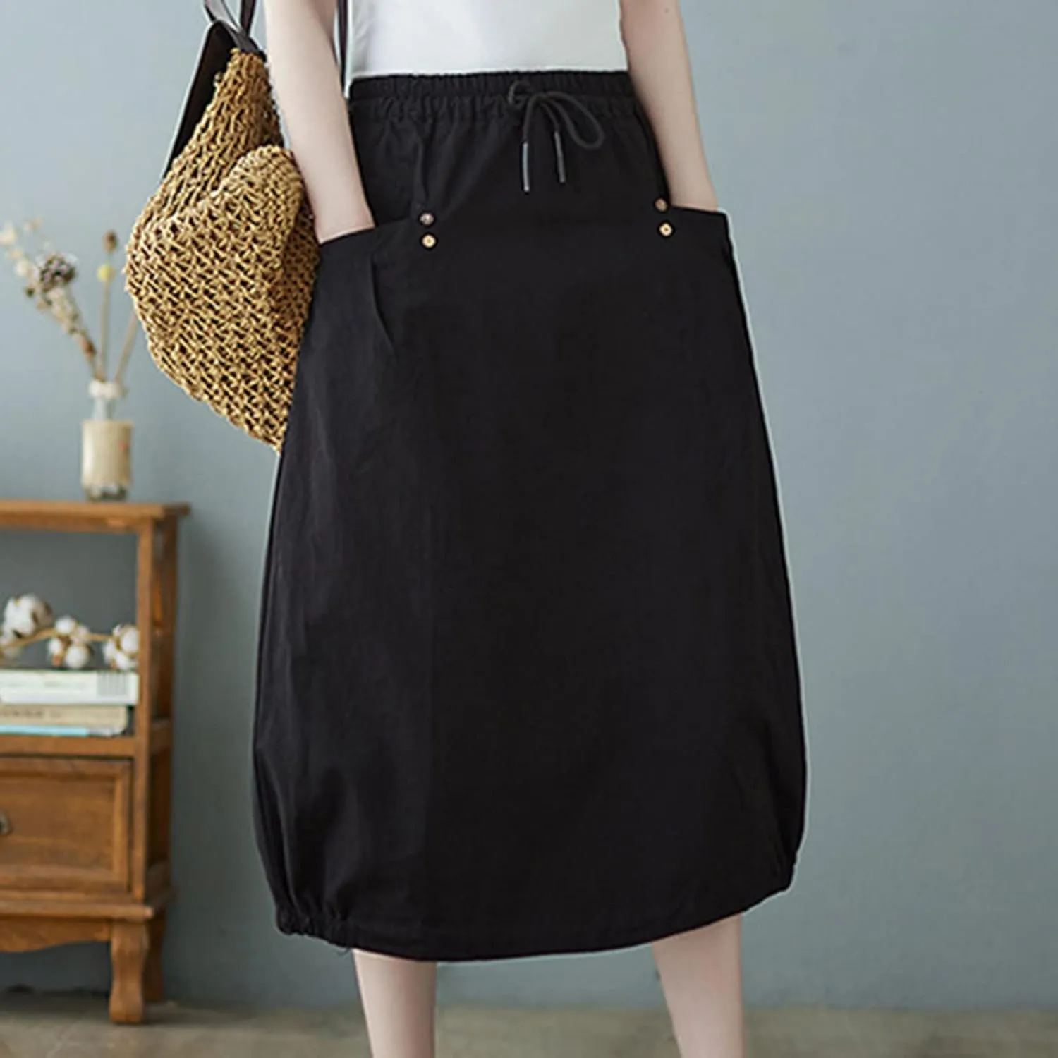 Linen Skirt for Women Casual Loose Fit Baggy Skirts High Rise Cozy Lounge Skirt Summer Pure Flowy Plus Size Skirt