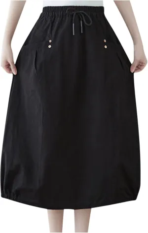 Linen Skirt for Women Casual Loose Fit Baggy Skirts High Rise Cozy Lounge Skirt Summer Pure Flowy Plus Size Skirt
