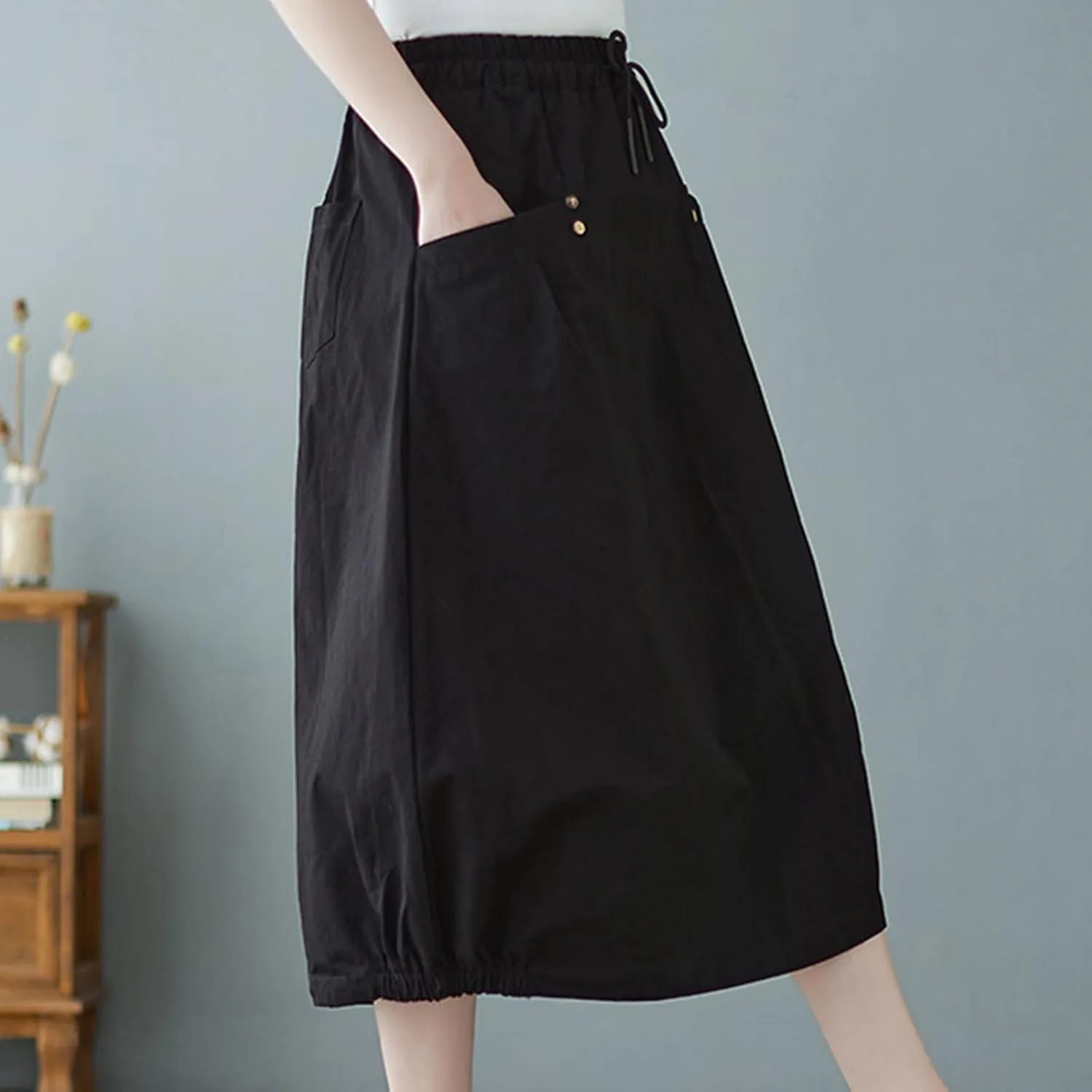 Linen Skirt for Women Casual Loose Fit Baggy Skirts High Rise Cozy Lounge Skirt Summer Pure Flowy Plus Size Skirt