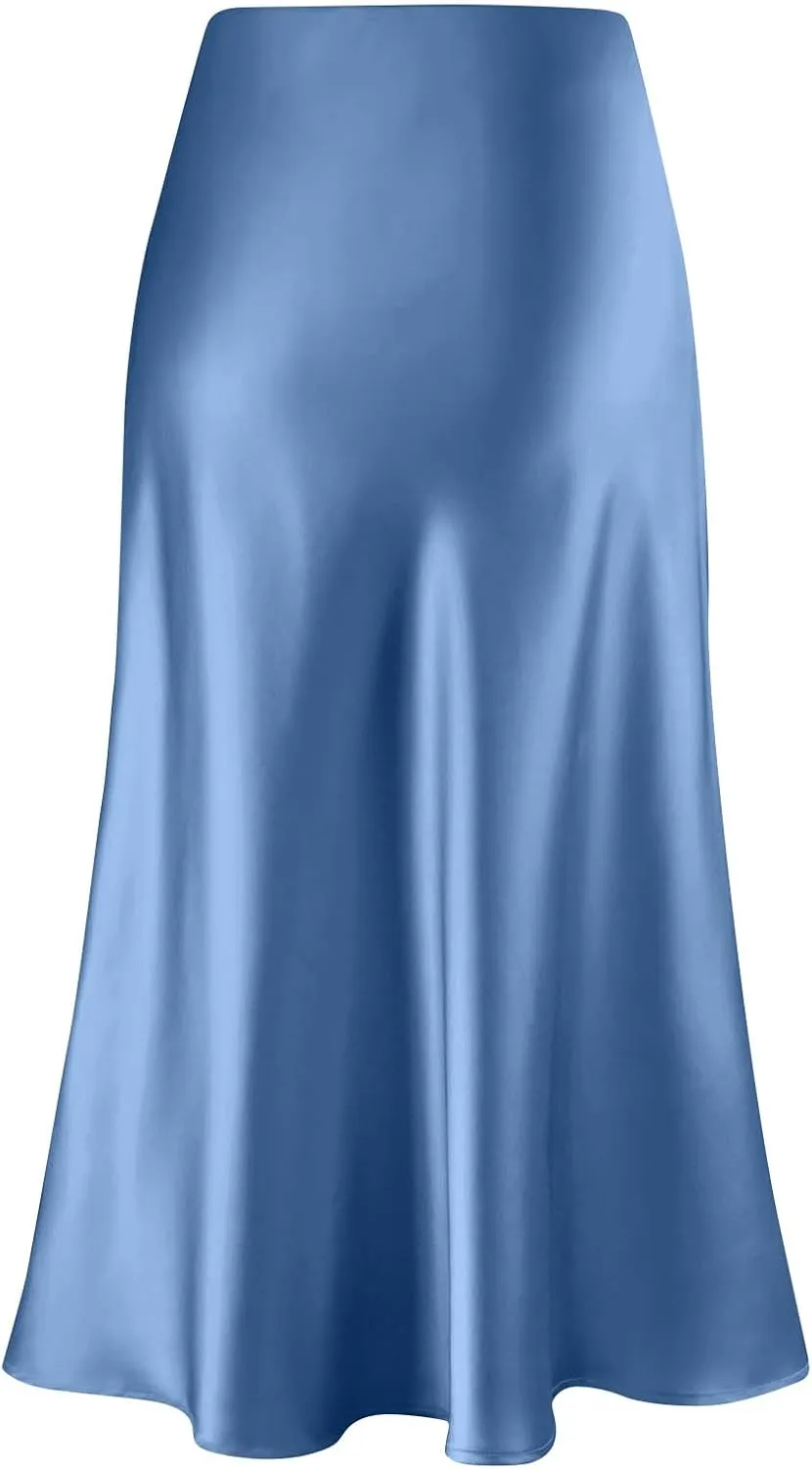 Long Skirts for Women Satin High Waisted Flared Skirt 2025 A Line Cocktail Party Skirt Business Casual Clothes