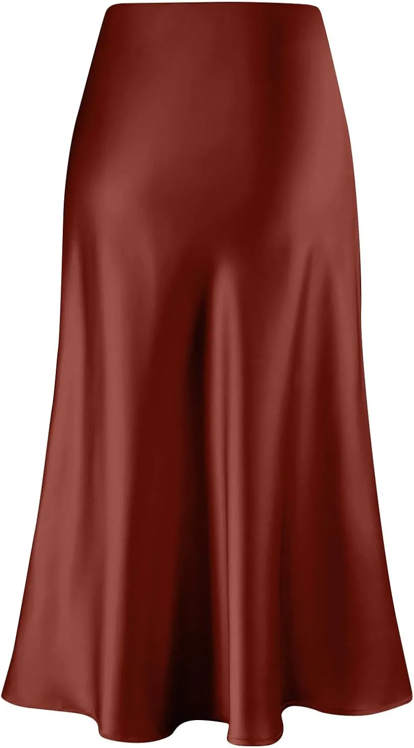 Long Skirts for Women Satin High Waisted Flared Skirt 2025 A Line Cocktail Party Skirt Business Casual Clothes