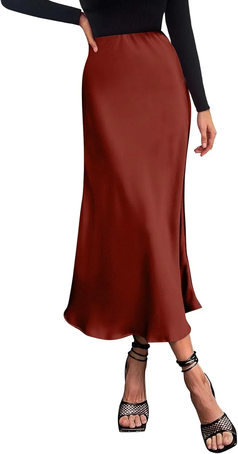 Long Skirts for Women Satin High Waisted Flared Skirt 2025 A Line Cocktail Party Skirt Business Casual Clothes