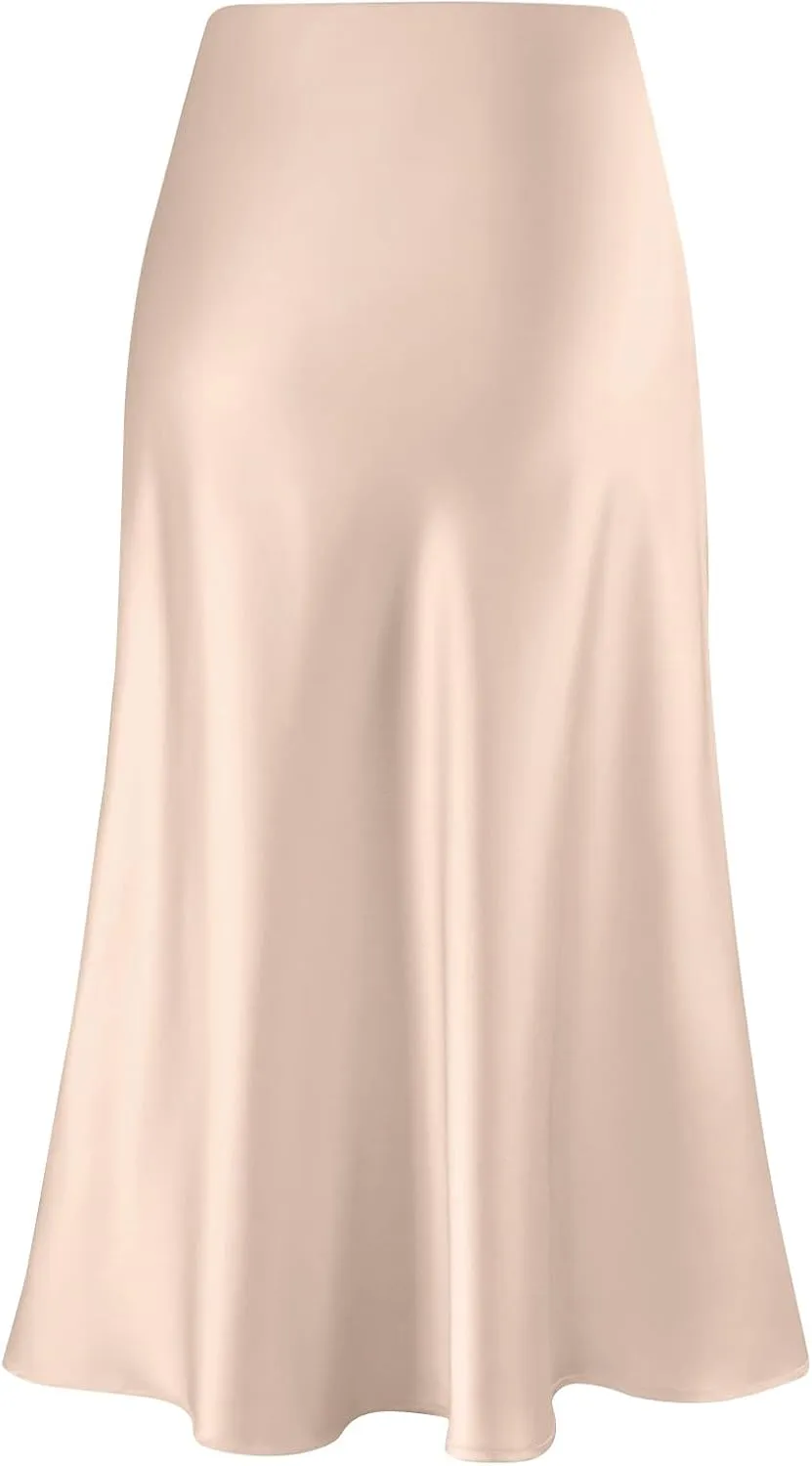 Long Skirts for Women Satin High Waisted Flared Skirt 2025 A Line Cocktail Party Skirt Business Casual Clothes