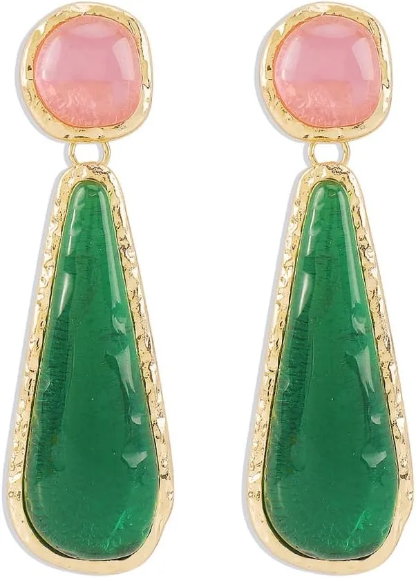 Long Teardrop Dangle Earrings for Women Girls Gold Plated Exggerated Boho Resin Irregular Geometric Lightweight Triangle Xmas Statement Drop Dangling Studs Fashion Chic Vintage Baroque Holiday Party Jewelry