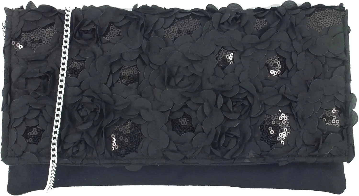 LONI Womens Evening Glitzy Sequin Clutch Bag/Shoulder Bag Wedding Party Prom Bag Black