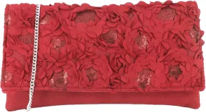 LONI Womens Evening Glitzy Sequin Clutch Bag/Shoulder Bag Wedding Party Prom Bag Dark Red