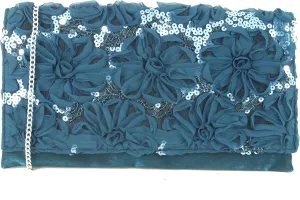 LONI Womens Evening Glitzy Sequin Clutch Bag/Shoulder Bag Wedding Party Prom Bag Teal Turquoise