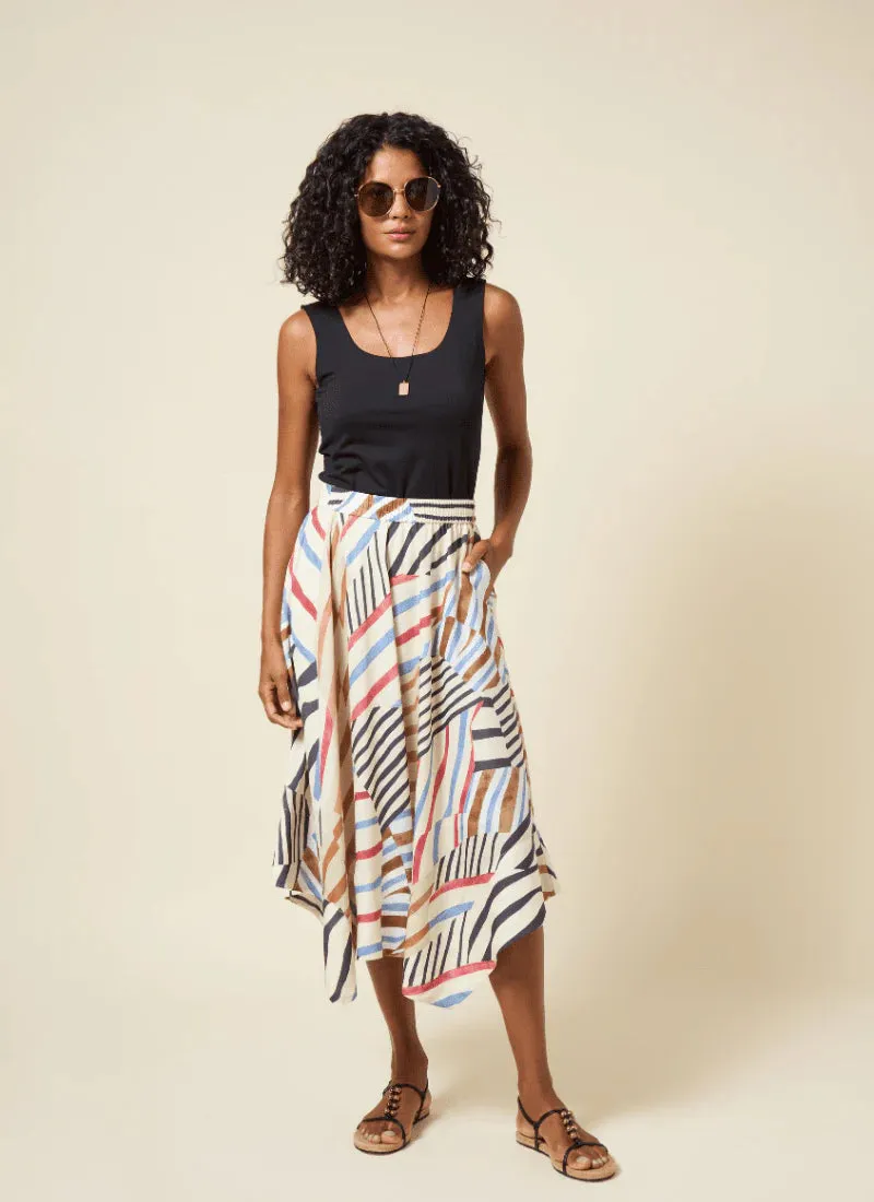 Lorenza Midi Handkerchief Skirt in Stripe and Art - Lysse 32-3538-M4