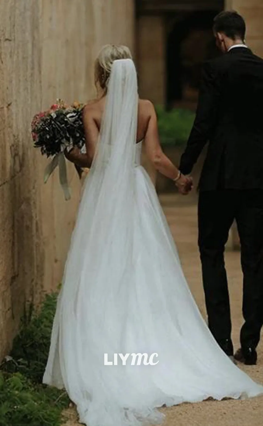 LW642 - A-Line Princess Sweetheart Sweep Train Organza Wedding Dresses