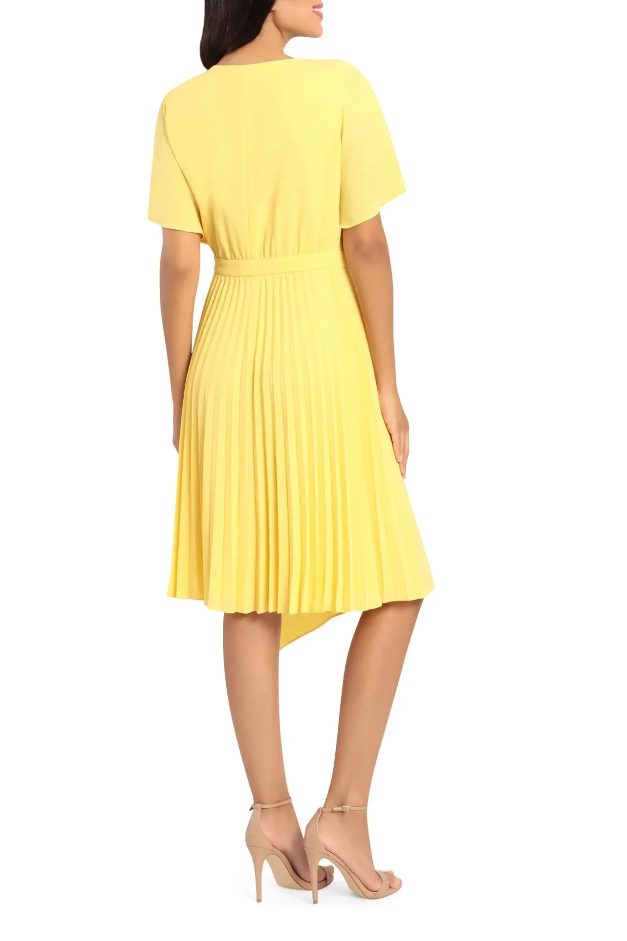 Maggy London Surplice V Neck Short Sleeves Midi Crepe Dress