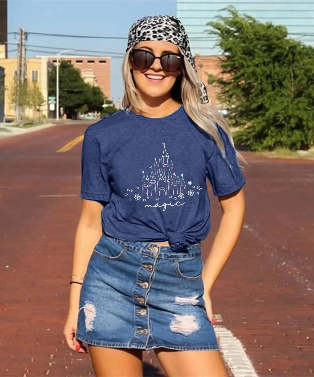 Magic Castle Shirt for Women Cute Kingdom Graphic Tshirt Casual Holiday Vacation Short Sleeve Tee Tops