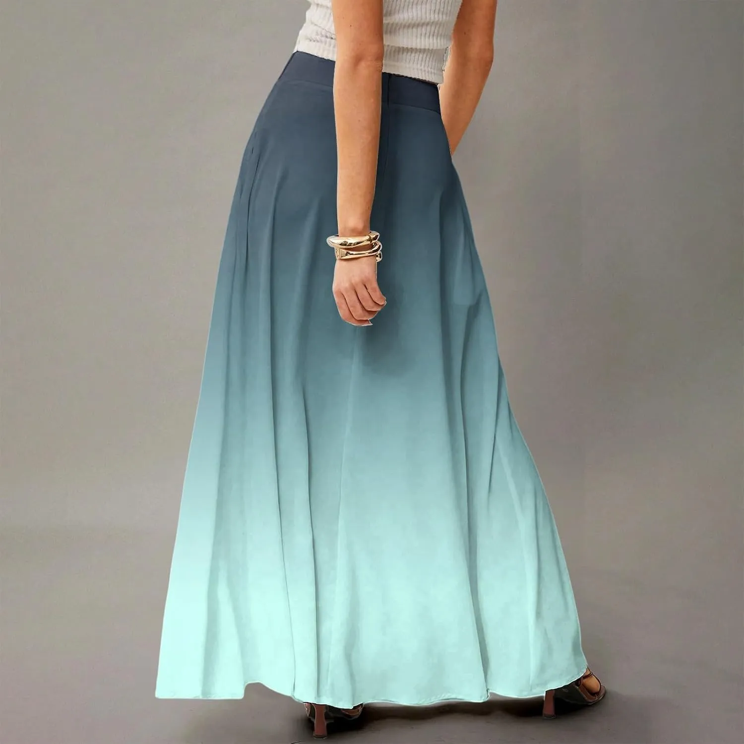 Maxi Floral Skirts for Women Trendy Summer Boho Long Flowy High Elastic Waist Skirts Skorts with Pockets A Line Skirt