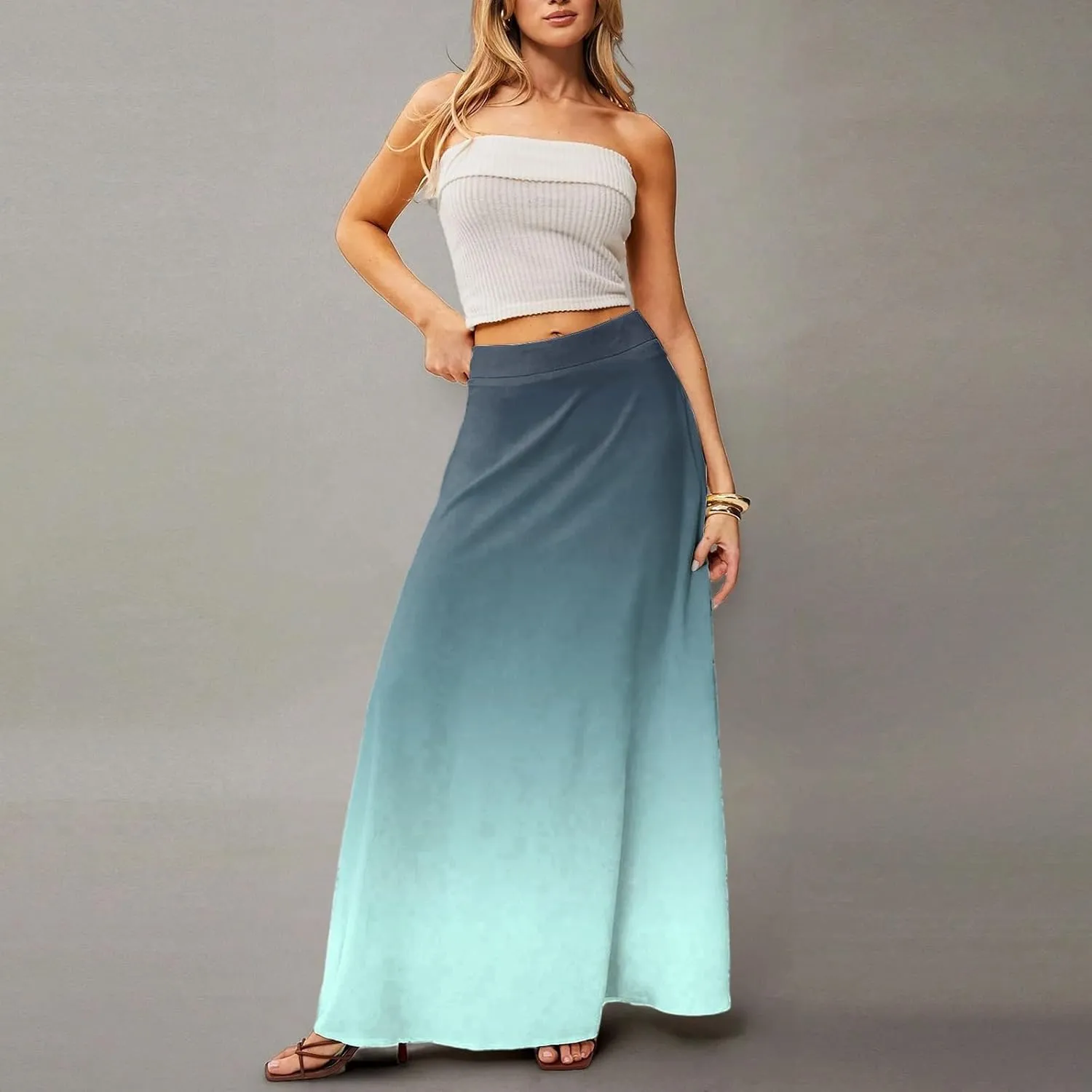 Maxi Floral Skirts for Women Trendy Summer Boho Long Flowy High Elastic Waist Skirts Skorts with Pockets A Line Skirt