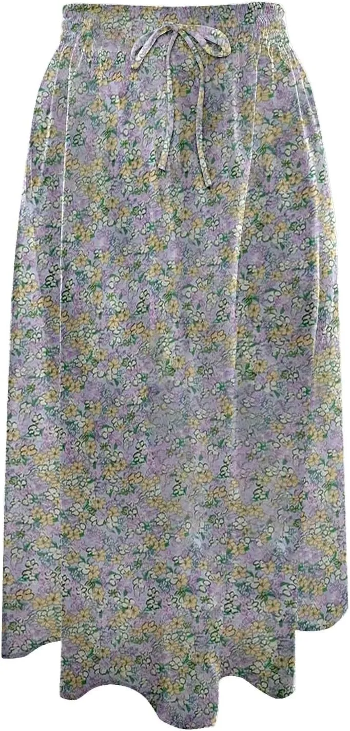 Maxi Skirts for Women 2025 Summer Vacation Comfy Drawstring Waist Pleated A-Line Beach Bohemian Casual Midi Skirts