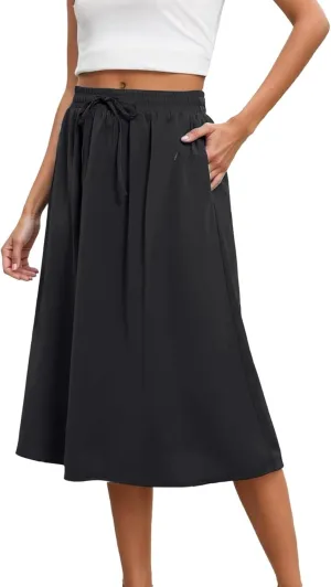 Maxi Skirts for Women 2025 Summer Vacation Comfy Drawstring Waist Pleated A-Line Beach Bohemian Casual Midi Skirts