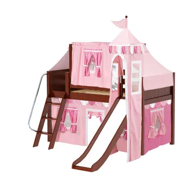 Maxtrix Twin Low Loft Bed with Angled Ladder, Slide, Top Tent, Underbed Curtain and Slide Tower