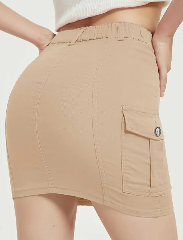 Mebius Women's Low Rise Mini Cargo Skirt Denim Jean Bodycon Button Y2K Short Micro Skirts with Pockets Sexy Cute