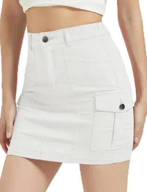 Mebius Women's Low Rise Mini Cargo Skirt Denim Jean Bodycon Button Y2K Short Micro Skirts with Pockets Sexy Cute