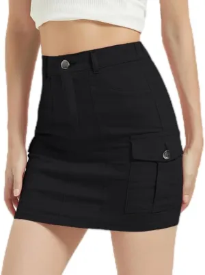 Mebius Women's Low Rise Mini Cargo Skirt Denim Jean Bodycon Button Y2K Short Micro Skirts with Pockets Sexy Cute