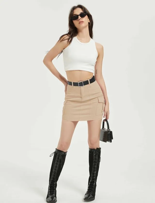 Mebius Women's Low Rise Mini Cargo Skirt Denim Jean Bodycon Button Y2K Short Micro Skirts with Pockets Sexy Cute