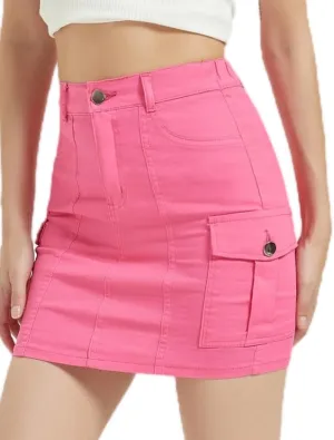 Mebius Women's Low Rise Mini Cargo Skirt Denim Jean Bodycon Button Y2K Short Micro Skirts with Pockets Sexy Cute