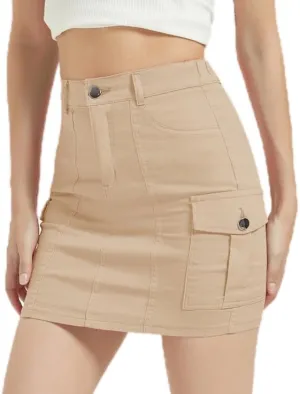 Mebius Women's Low Rise Mini Cargo Skirt Denim Jean Bodycon Button Y2K Short Micro Skirts with Pockets Sexy Cute
