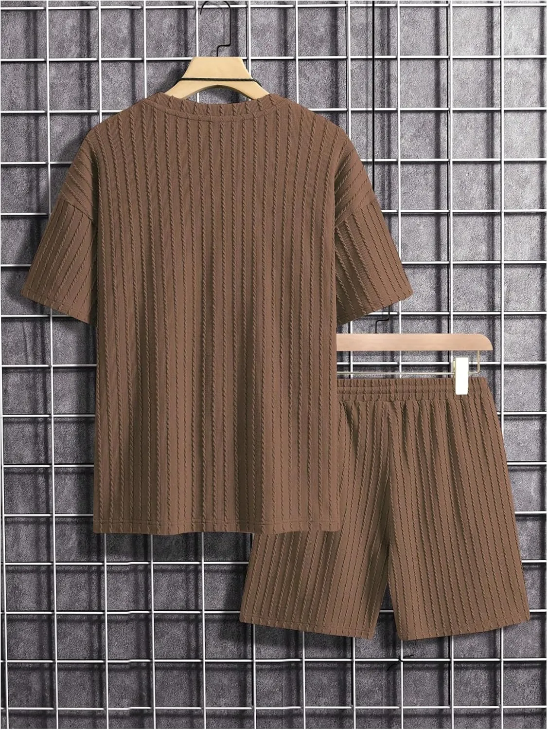 Men's 2 Piece Outfits Textured Drop Shoulder T Shirt and Short Sets Summer Outfits Tracksuit