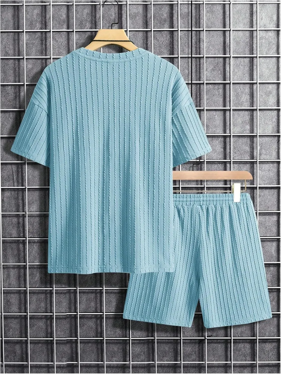 Men's 2 Piece Outfits Textured Drop Shoulder T Shirt and Short Sets Summer Outfits Tracksuit