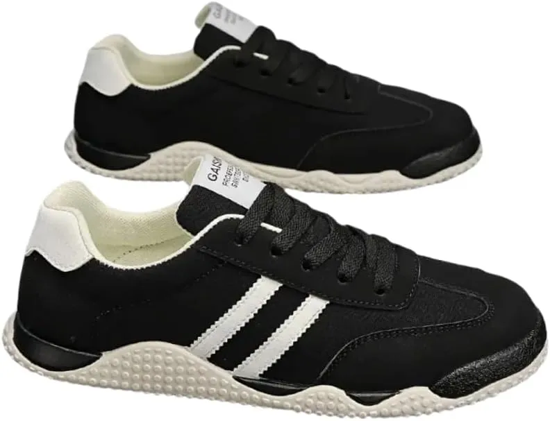 Men's Casual Sneakers - White with Black Stripes, Rubber Base, Lace-Up, All-Season Footwear, Casual Walking Shoes|Casual Laceup Shoes|Rubber Base Sneakers