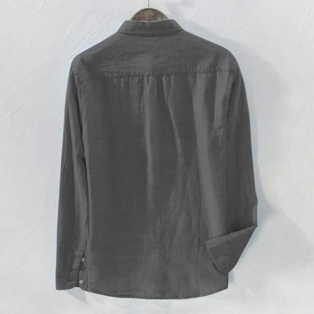 Mens Long Sleeve Linen Shirts Button Down Cotton Linen Blouses Summer Solid Beach Tee Henley Shirts