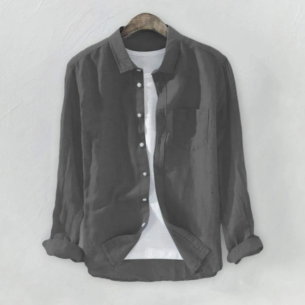 Mens Long Sleeve Linen Shirts Button Down Cotton Linen Blouses Summer Solid Beach Tee Henley Shirts