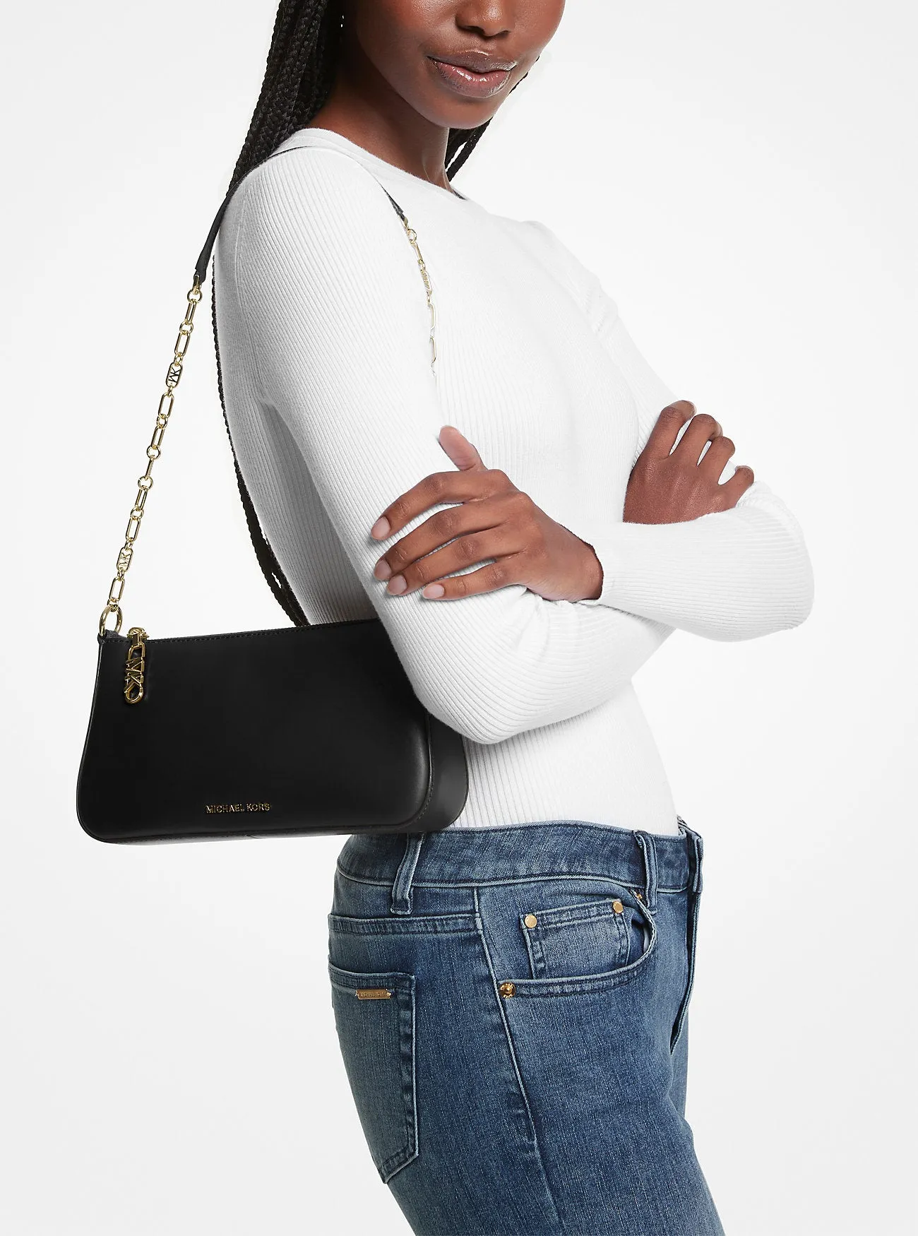 Michael Kors Medium Leather Chain Chain Empire Leather Bag, Black