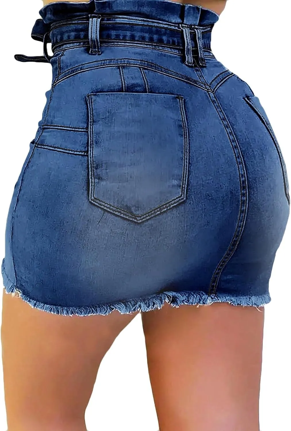 midelxp Mini Jean Skirts for Women Denim High Waisted Short Skirts with Pockets Casual Frayed Raw Hem Stretch Denim Skorts