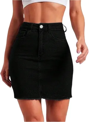 midelxp Mini Jean Skirts for Women Denim High Waisted Short Skirts with Pockets Casual Frayed Raw Hem Stretch Denim Skorts