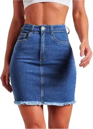 midelxp Mini Jean Skirts for Women Denim High Waisted Short Skirts with Pockets Casual Frayed Raw Hem Stretch Denim Skorts