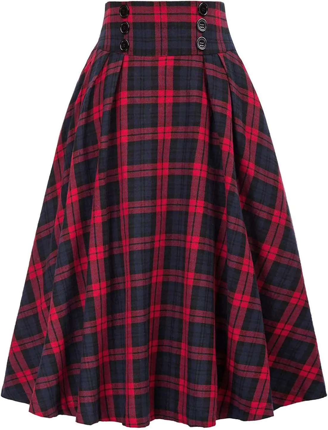Midi Skirts for Women Casual Short Style Skirts High Waist Elegant Skirt Preppy Plaid Ankle Pleated Cheer Skirt