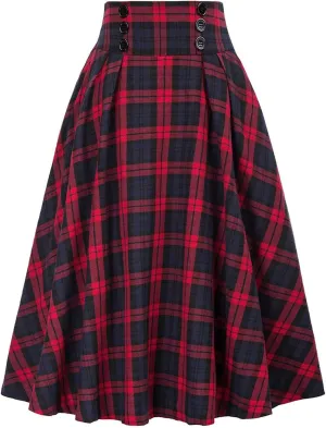 Midi Skirts for Women Casual Short Style Skirts High Waist Elegant Skirt Preppy Plaid Ankle Pleated Cheer Skirt