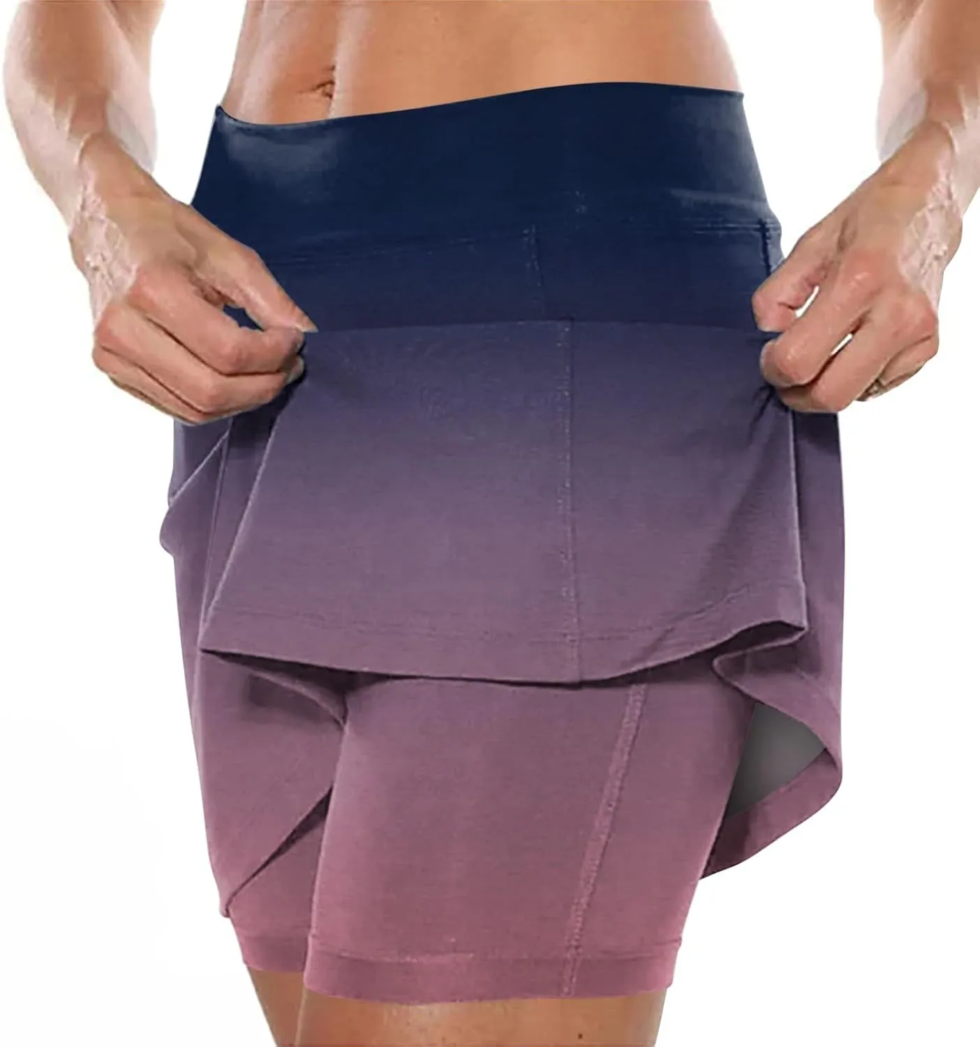 Mini Skorts for Women Tummy Control High Waisted Athletic Tennis Golf Skirts with Pockets Gradient Color Skirt